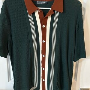 Men's Green and Brown Striped Shirt